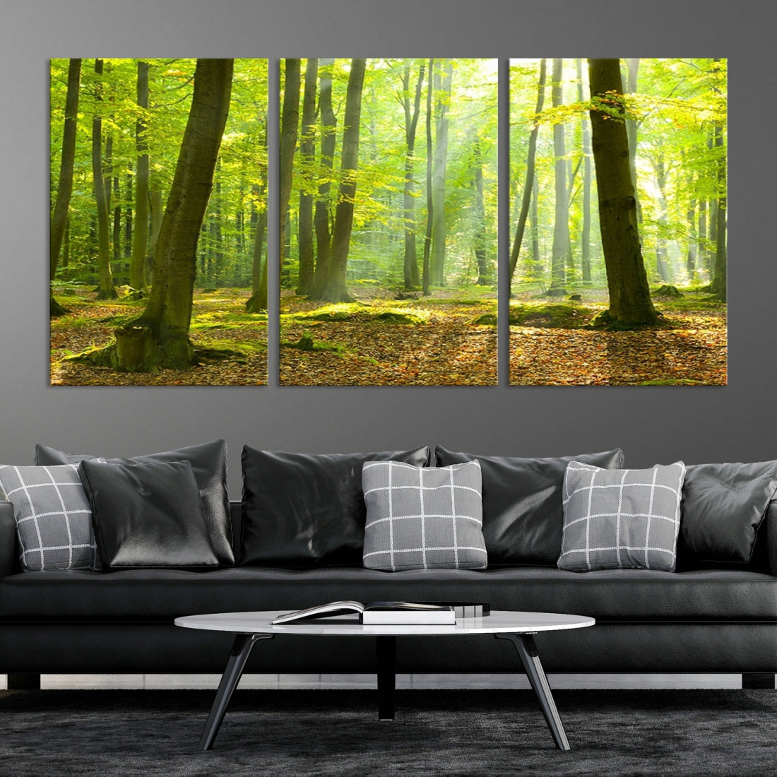 Sunshine in Green Forest Large Tree Wall Art Landscape Canvas Print