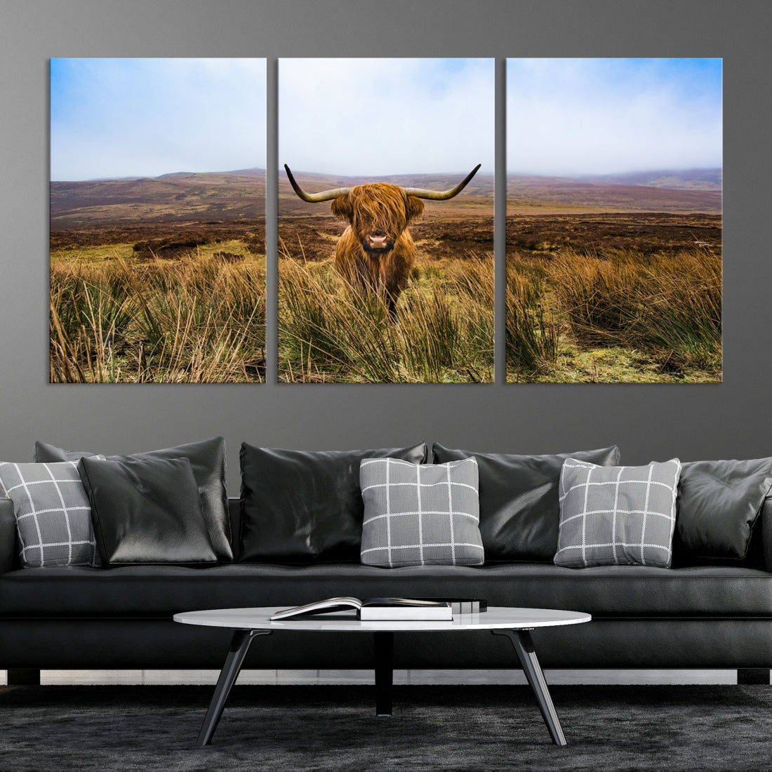 Highland Cow with Beautiful Landscape Canvas Wall Art Print Large Animal Art Print Farmhouse Ranch Farm Decor Cute Animals Cow Print Framed Ready to Hang Original Canvas Artwork