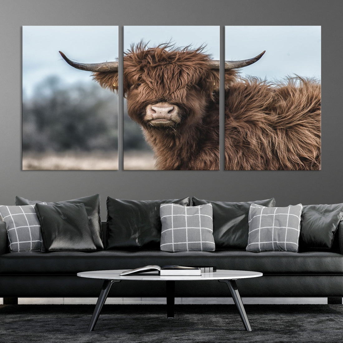 Fluffy Highland Cow Photograph Large Wall Art Canvas Print Cute Animals Picture Wall Decor Artwork for Living Room Farmhouse Printable Art Housewarming Gift Modern Home Art Decor