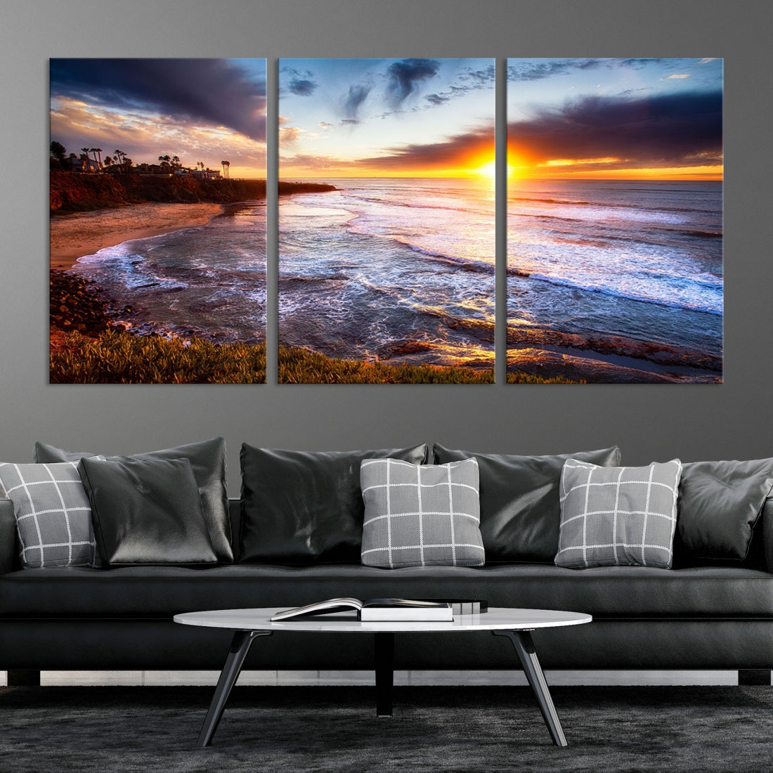 Ocean Beach Canvas Wall Art Beach Canvas, Coastal Sunset Tropical Island Beach Sunset Artwork Print