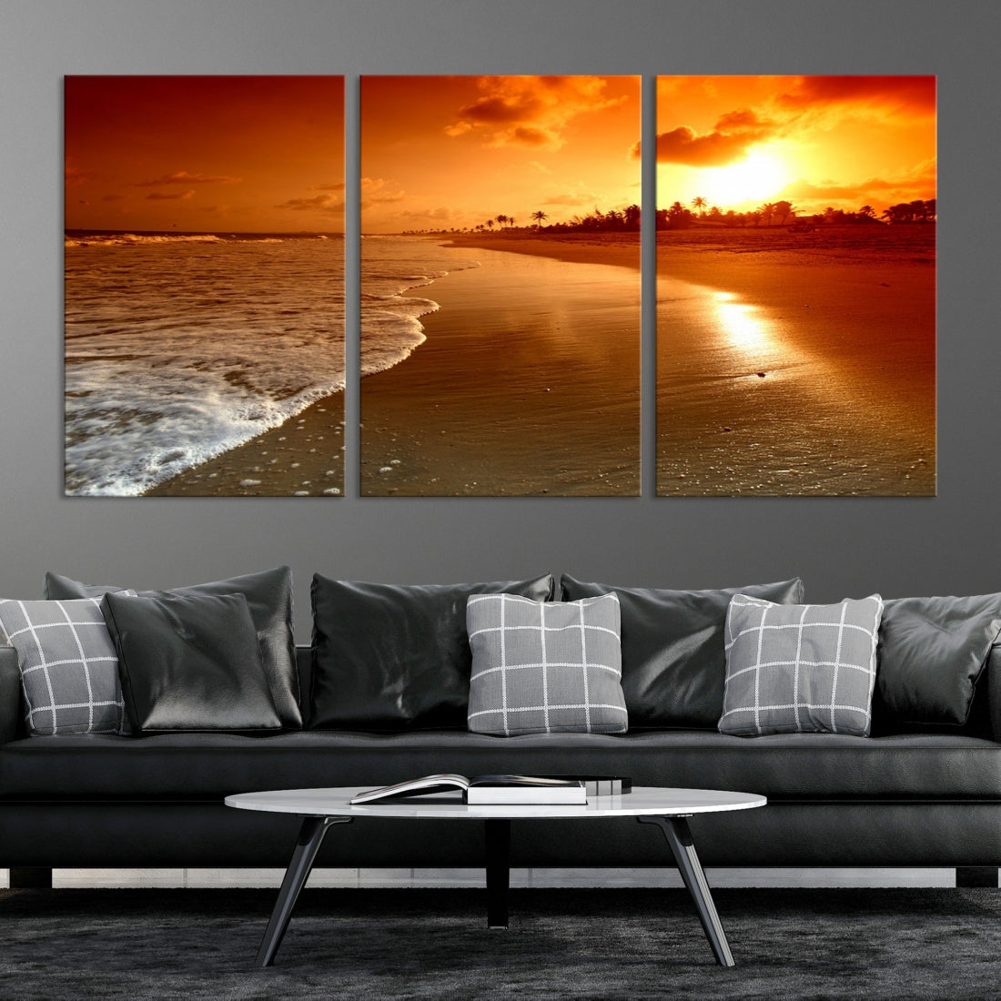 Ocean Beach Canvas Wall Art Beach Canvas, Coastal Sunset Tropical Island Beach Sunset Artwork Print