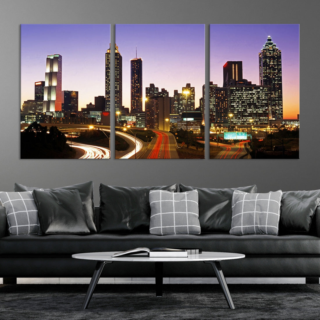 Atlanta City Purple Sunset Skyline Wall Art Cityscape Canvas Print