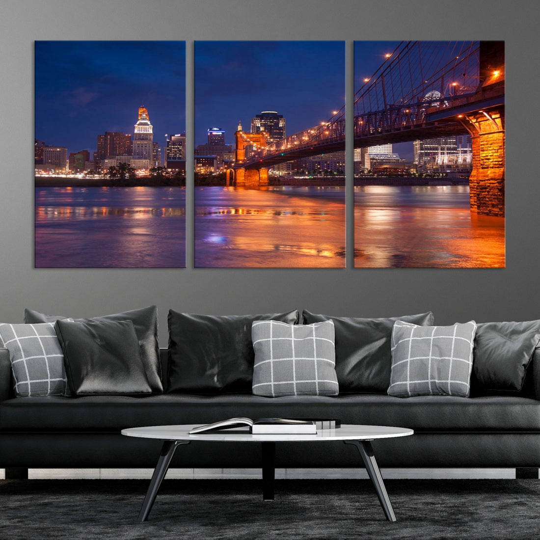 Cincinnati City Bridge Night Lights Canvas Wall Art Cincinnati Print