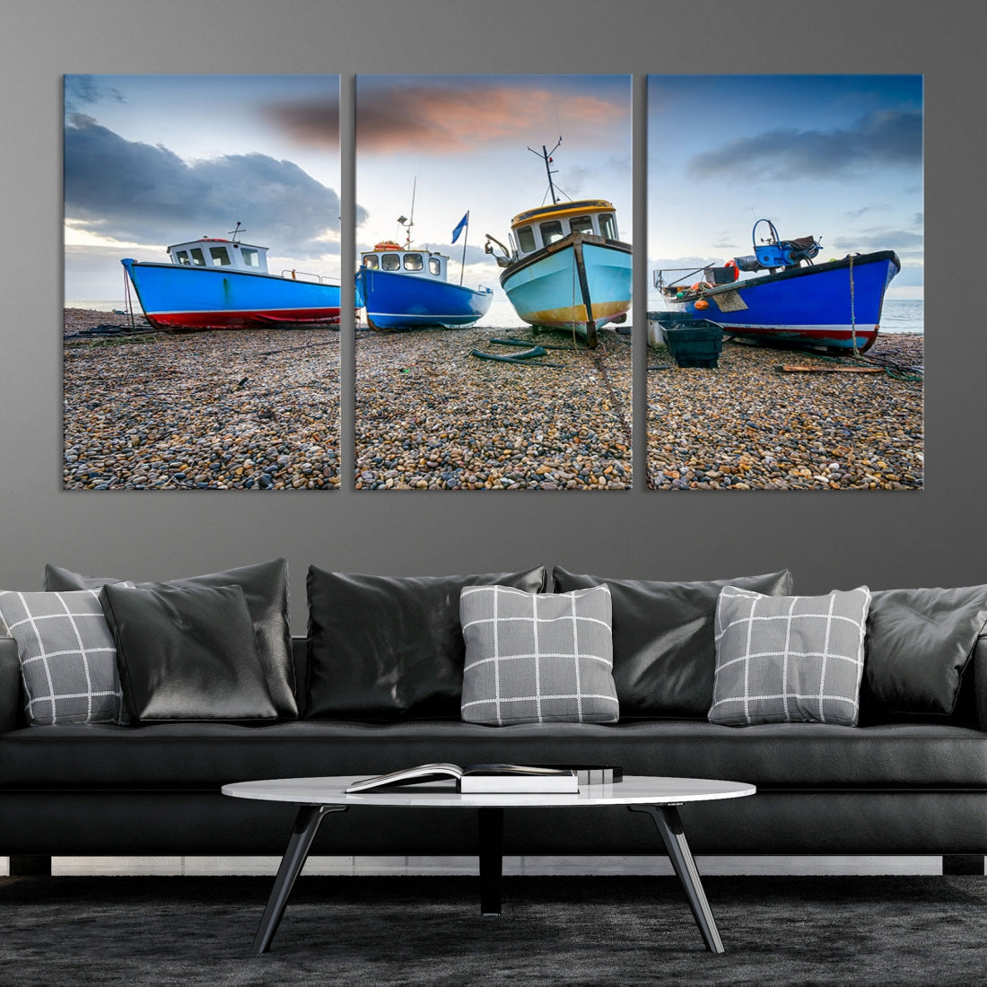 Colorful Boats On The Beach Large Wall Art Canvas Print Sailing Decor