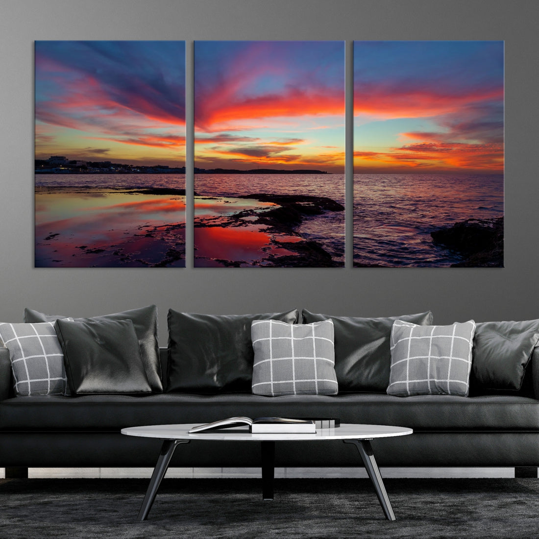 Fascinating Sunset over Horizon Beach Wall Art Canvas Print Large Wall Decor