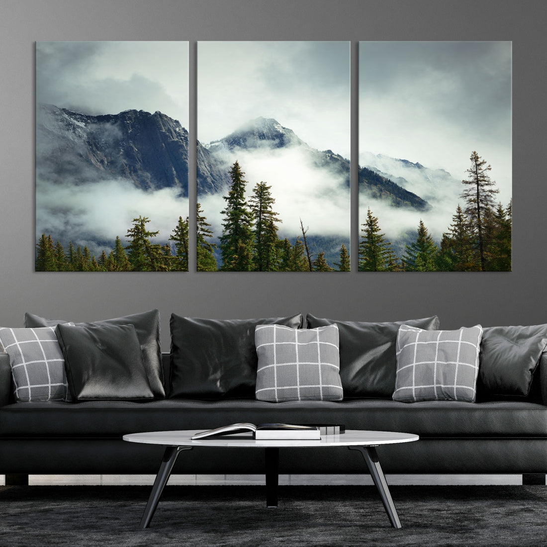 Foggy Nature Landscape Mountain Forest Extra Large Canvas Wall Art Giclee Print