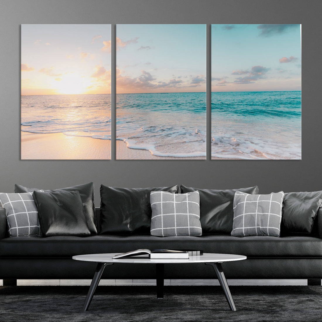 Appealing Sunset on Beach Canvas Wall Art Coastal Ocean Print