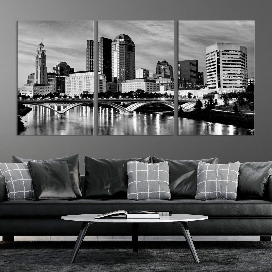 Black and White Columbus City Wall Art Skyline Cityscape Canvas Print