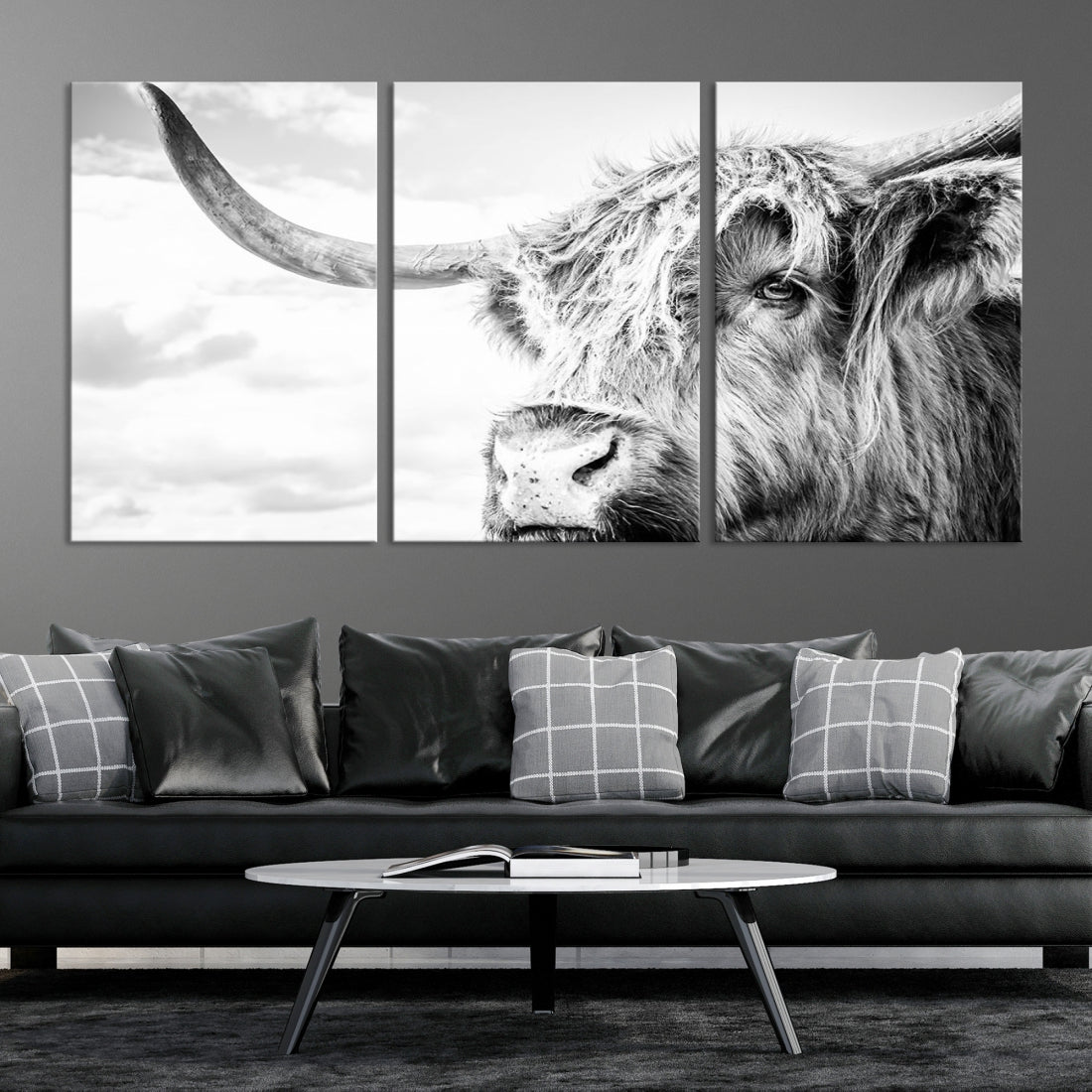 Highland Cow Canvas Wall Art Farmhouse Decor Cow Black White Print Rustic Wall Decor Animals Painting Scottish Cow Wall