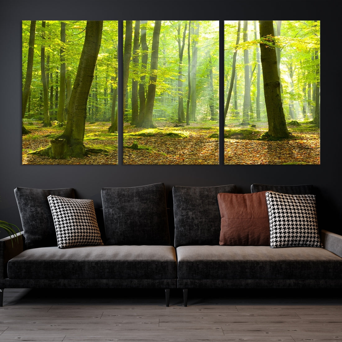 Sunshine in Green Forest Large Tree Wall Art Landscape Canvas Print