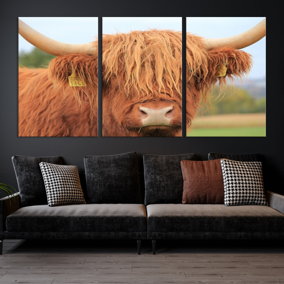 Highland Cow Close-up Canvas Wall Art Print Multi Panel Extra Large Canvas Set Framed Ready to Hang Artwork