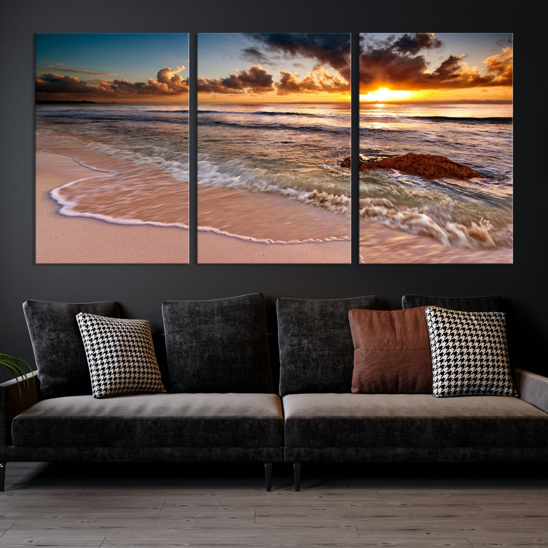 Breathtaking Sunset and Calm Beach Waves Canvas Wall Art Print