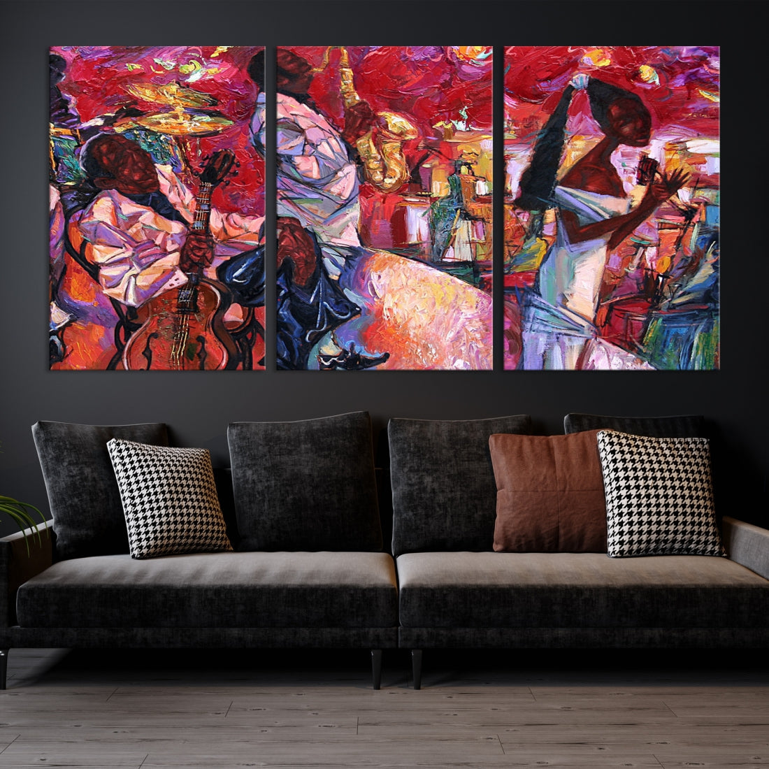 Vivd Abstract Jazz Painting Canvas Wall Art African American Music Art Decor