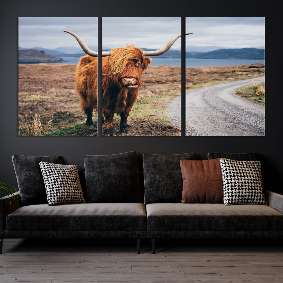 Highland Cow with Big Horn Canvas Wall Art Animal Photo Print Wall Decor