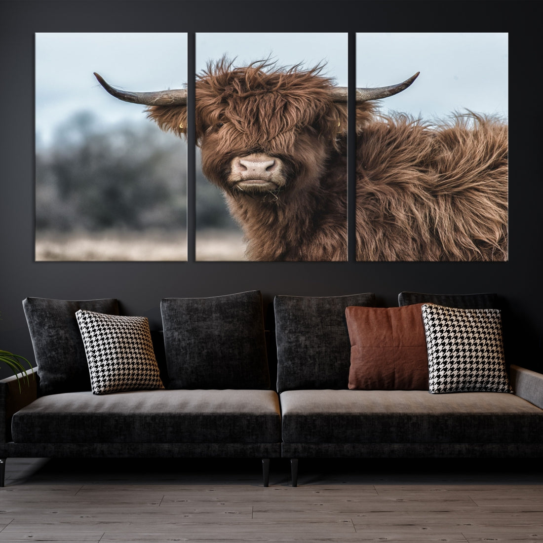 Fluffy Highland Cow Photograph Large Wall Art Canvas Print Cute Animals Picture Wall Decor Artwork for Living Room Farmhouse Printable Art Housewarming Gift Modern Home Art Decor