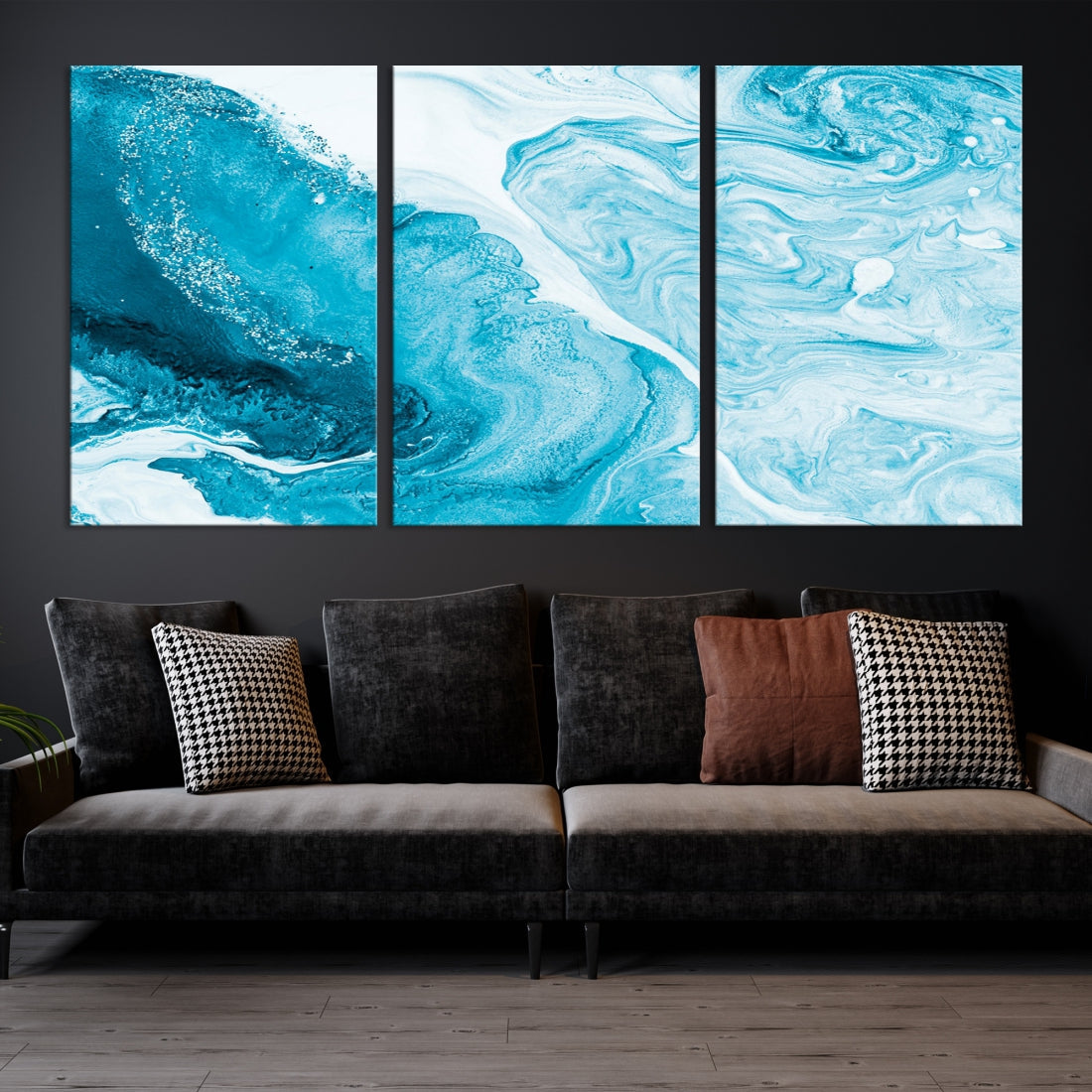 Bright Blue Abstract Painting on Canvas Large Marble Art Print