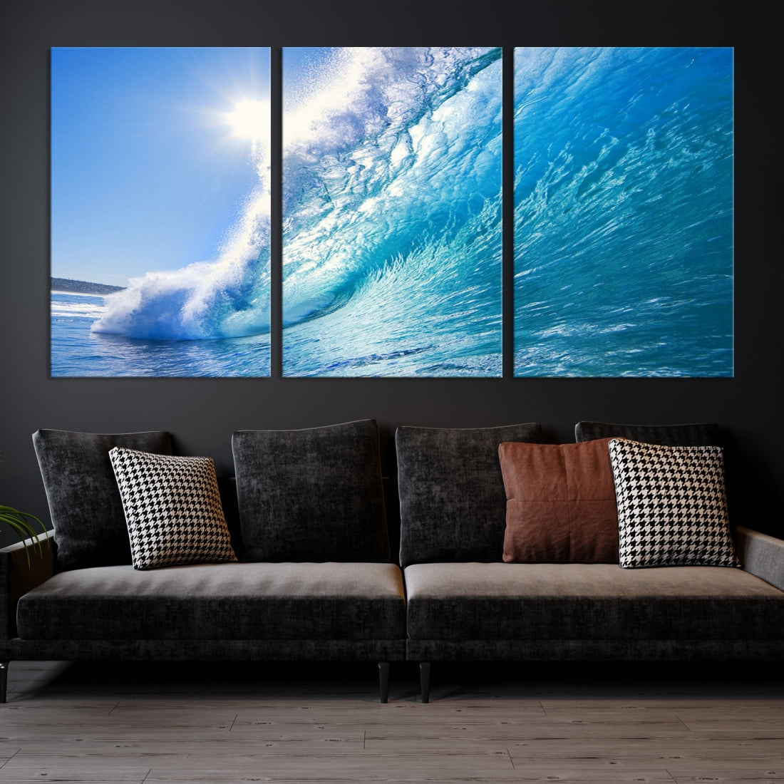 Surfing Wave Art Print Big Blue Ocean Canvas Wall Art for Living Room Decor