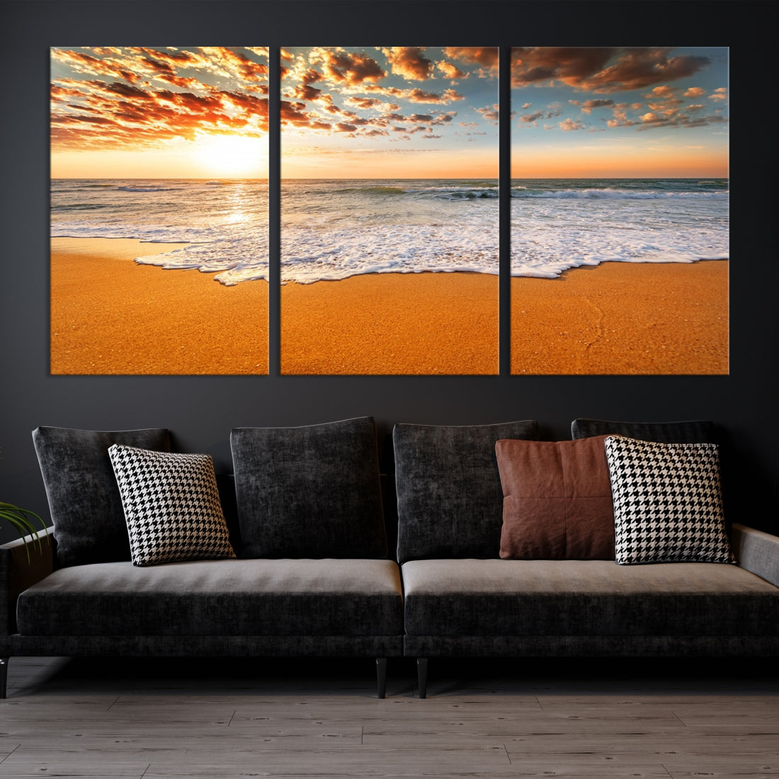 Breathtakingly Beautiful Ocean Sunset on Sandy Beach Extra Large Wall Art Canvas Print