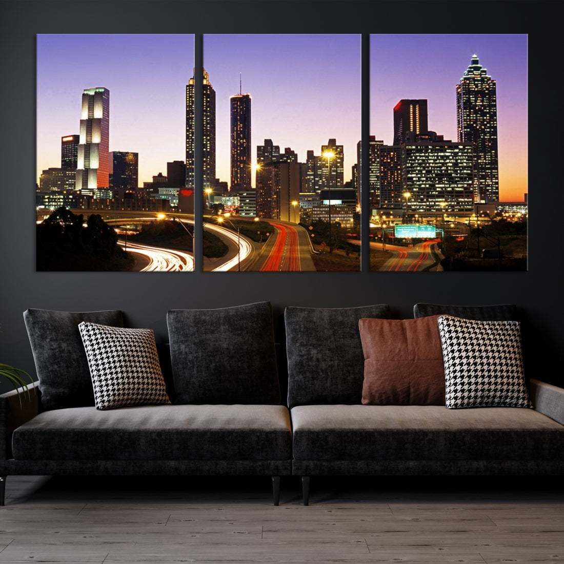 Atlanta City Purple Sunset Skyline Wall Art Cityscape Canvas Print