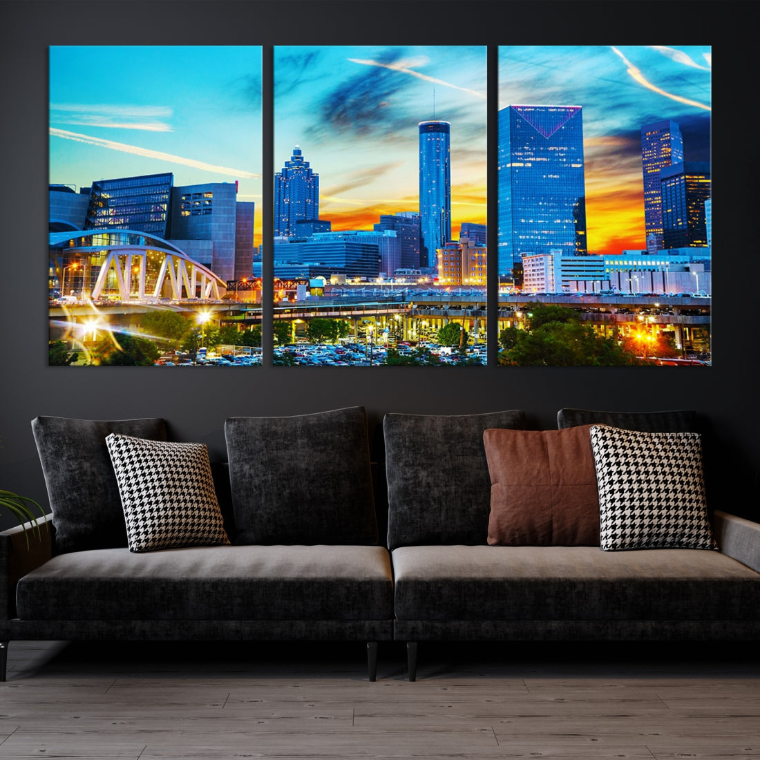 Mesmerizing Atlanta City Sunset Blue Skyline Cityscape Large Canvas Wall Art Print