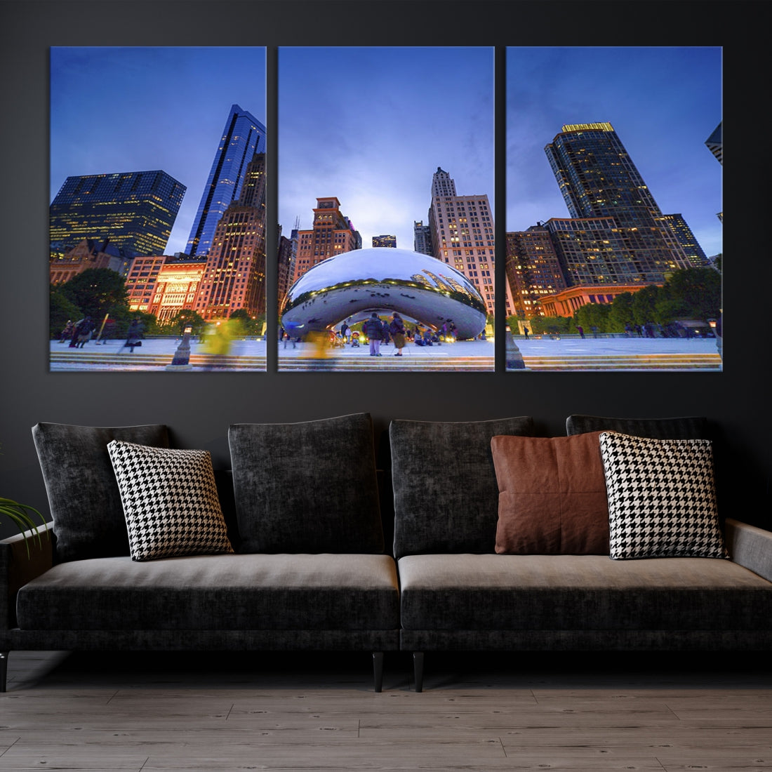 Chicago Night Skyline Wall Art Downtown Cityscape Canvas Picture Print Framed