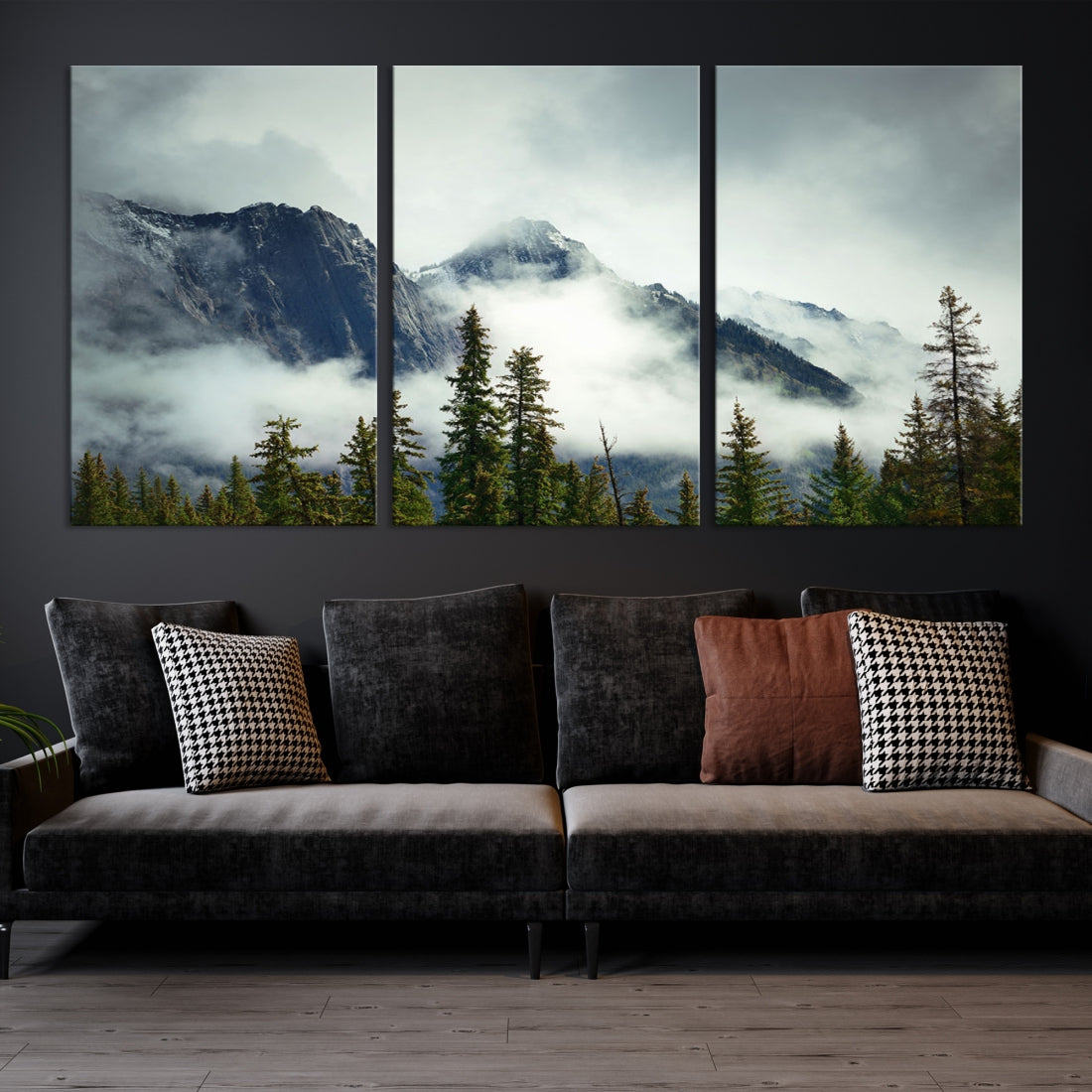 Foggy Nature Landscape Mountain Forest Extra Large Canvas Wall Art Giclee Print