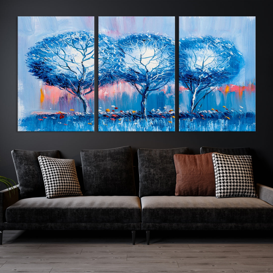 Abstract Blue Trees Oil Painting Printed on Canvas Wall Art Modern Wall Decor