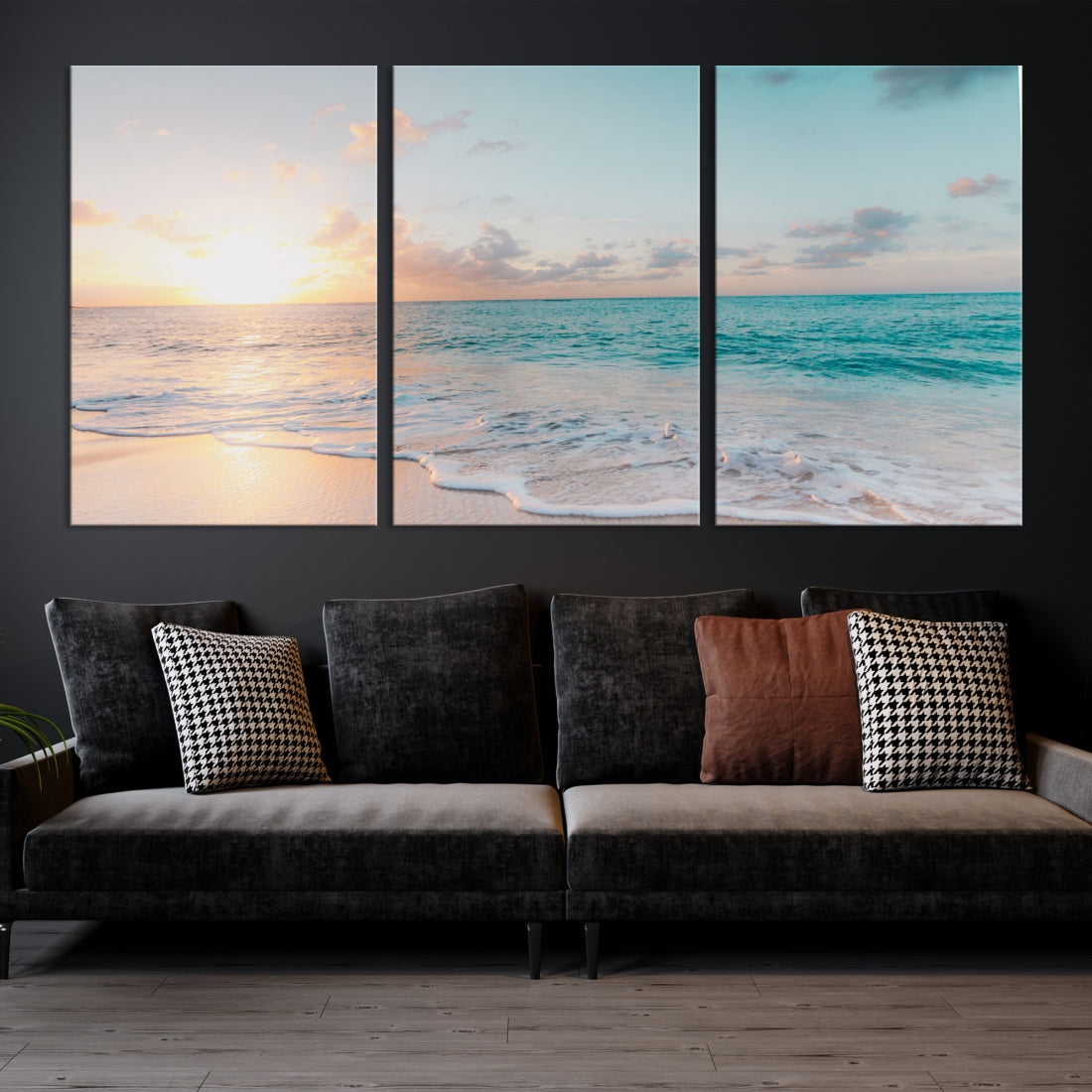 Appealing Sunset on Beach Canvas Wall Art Coastal Ocean Print