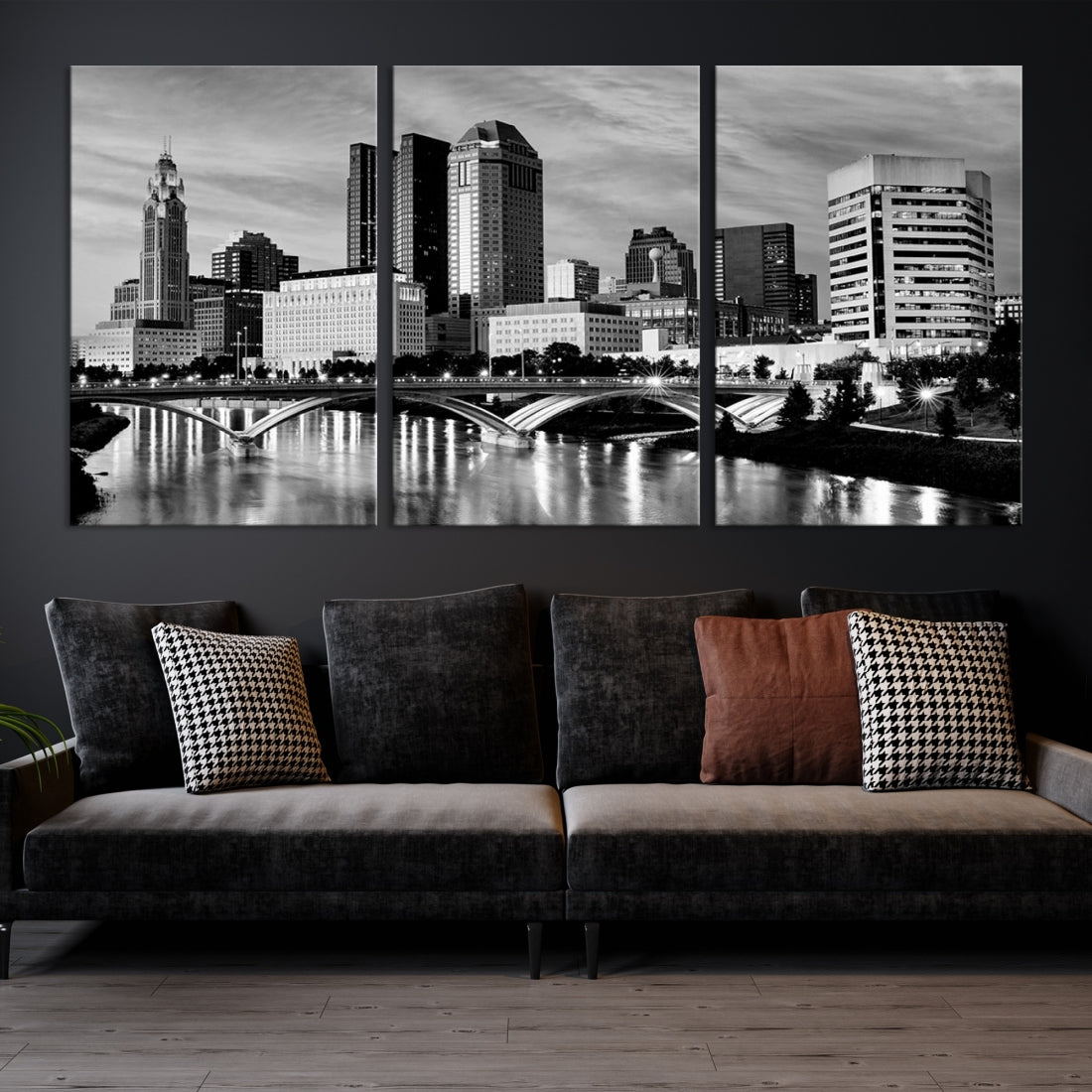 Black and White Columbus City Wall Art Skyline Cityscape Canvas Print