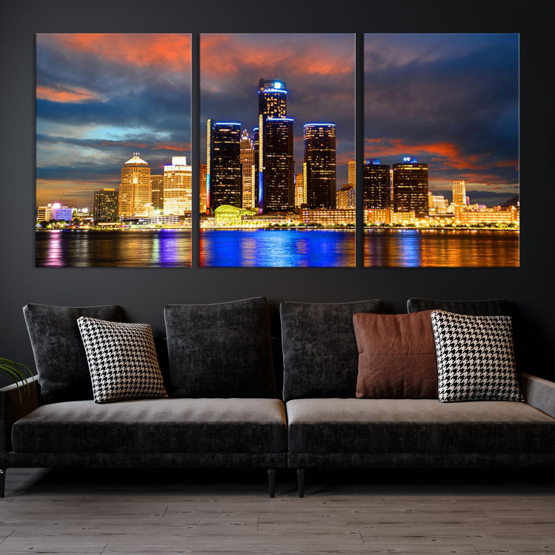 Bright Detroit Skyline Picture Print Skyline Wall Art Canvas Ready to Hang