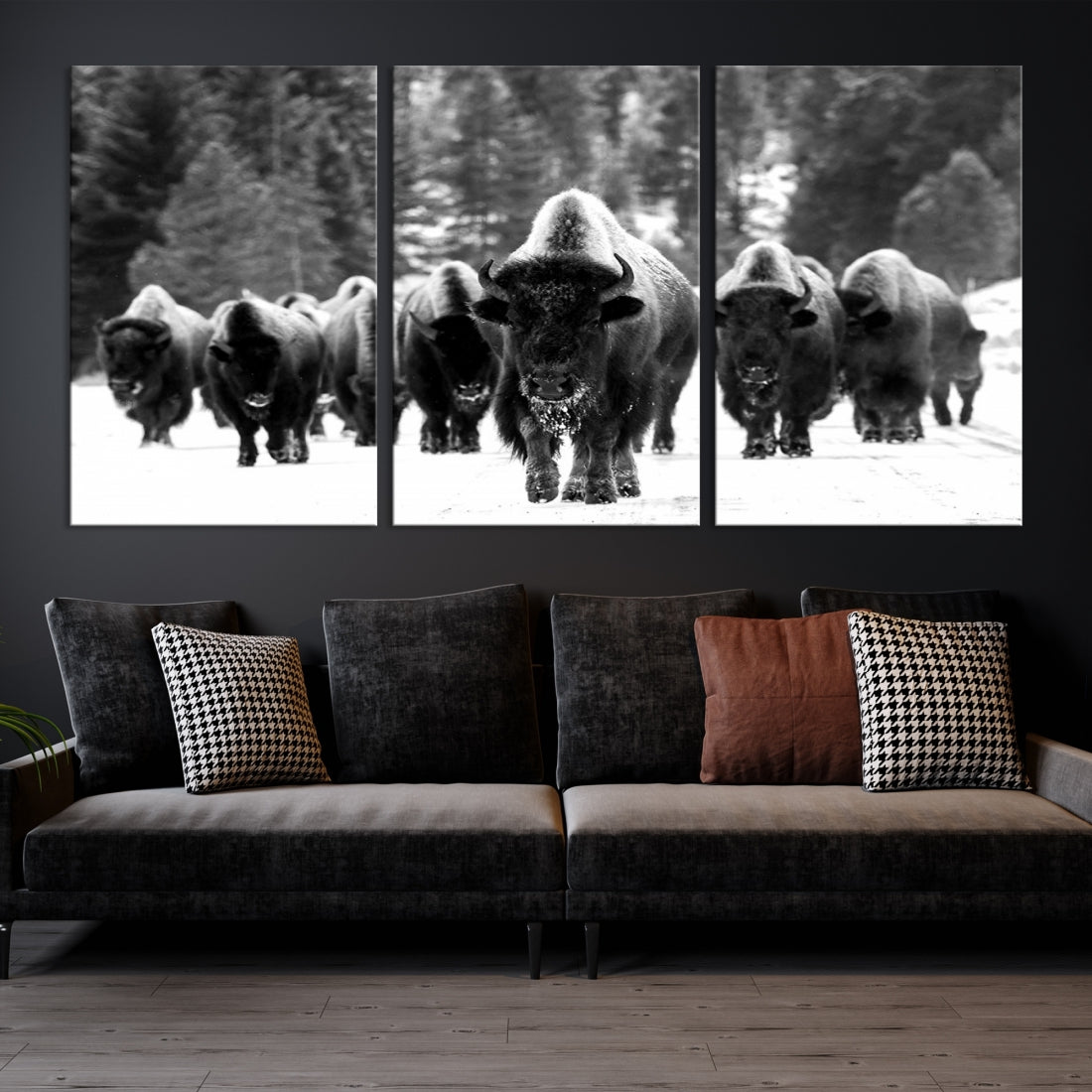 Buffalo Herd Wall Art Canvas Print, Bison Canvas Print