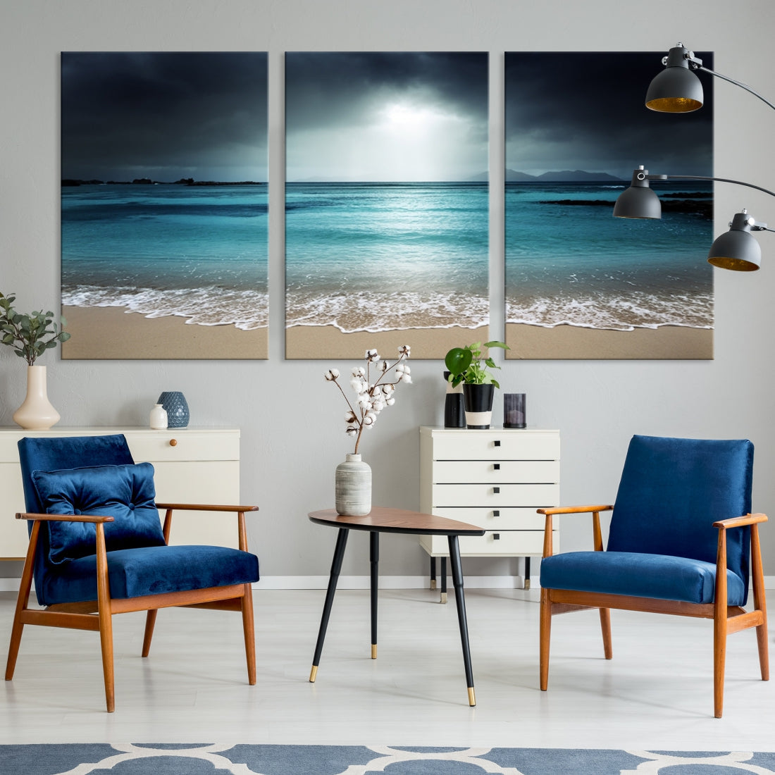 Dark Sky Bright Ocean Beach Large Wall Art Canvas Print