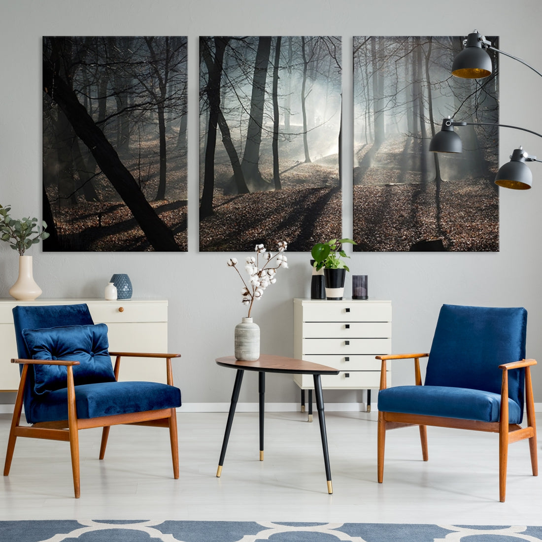 Large Wall Art Fascinating Foggy and Dark Forest Canvas Print