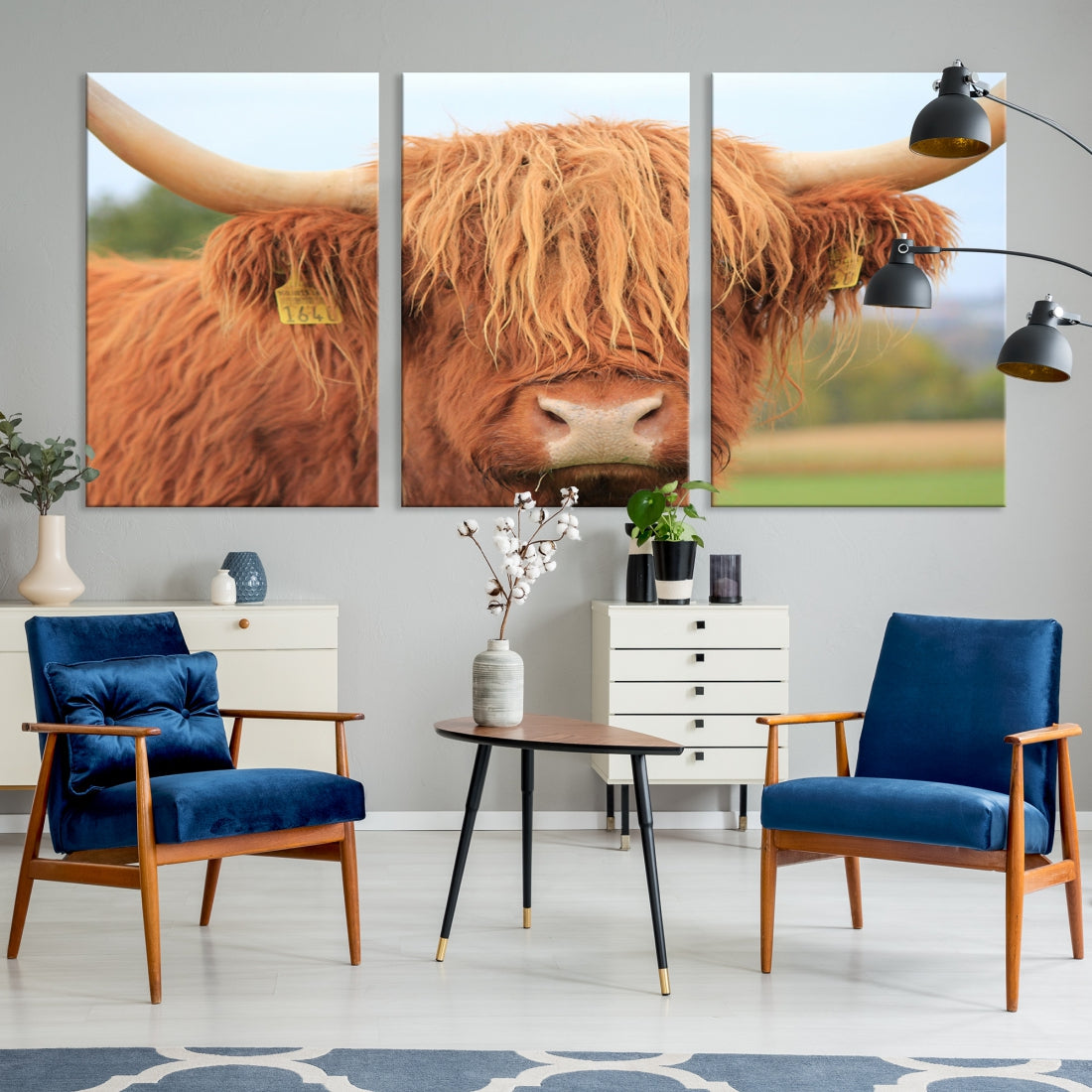 Highland Cow Close-up Canvas Wall Art Print Multi Panel Extra Large Canvas Set Framed Ready to Hang Artwork