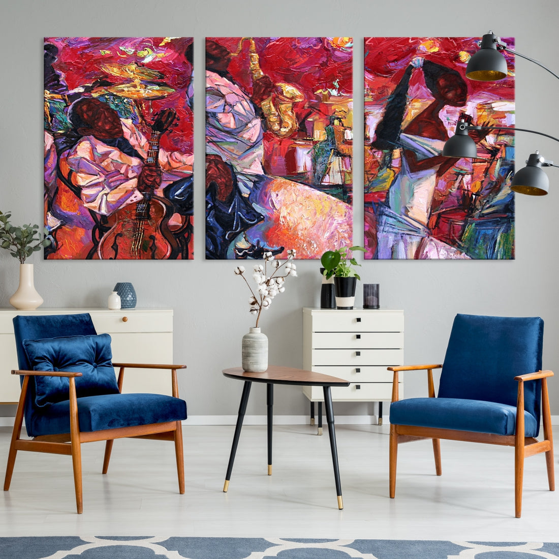 Vivd Abstract Jazz Painting Canvas Wall Art African American Music Art Decor