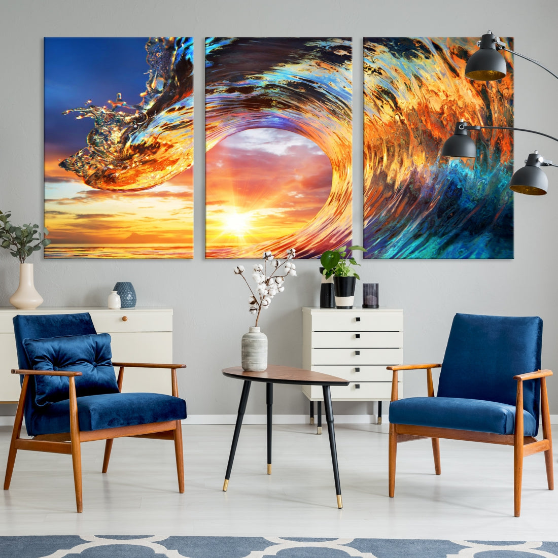 Large Canvas Wall Art Print of a Surface Wave Sunset Ocean