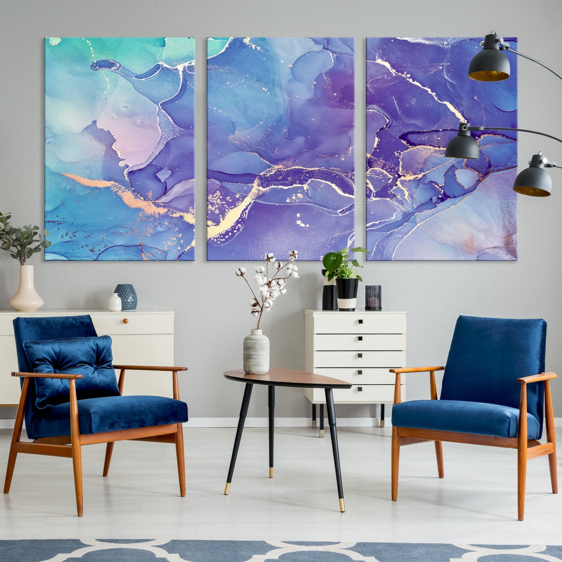 Blue and Purple Abstract Painting Modern Canvas Wall Art Print