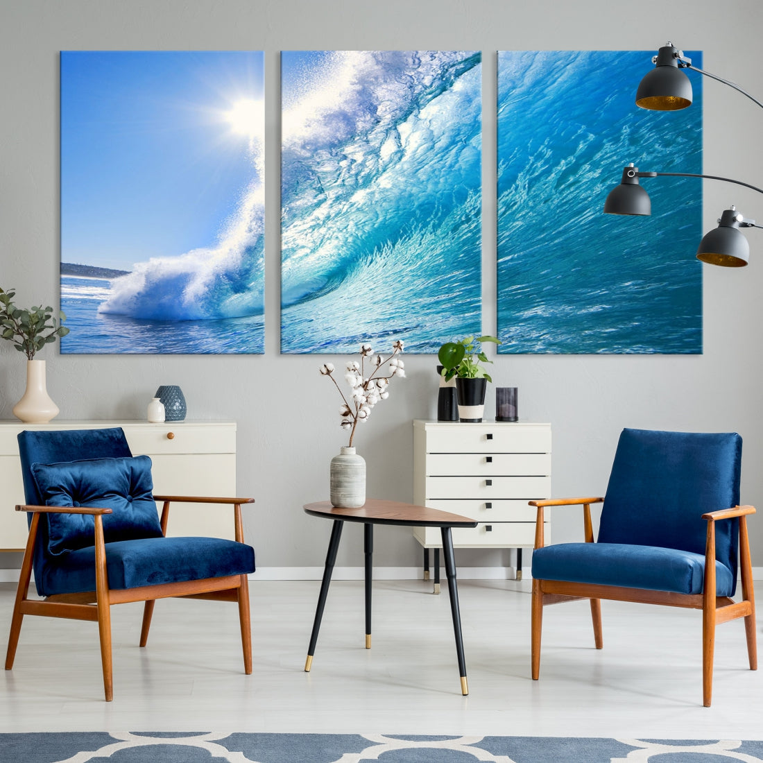 Surfing Wave Art Print Big Blue Ocean Canvas Wall Art for Living Room Decor