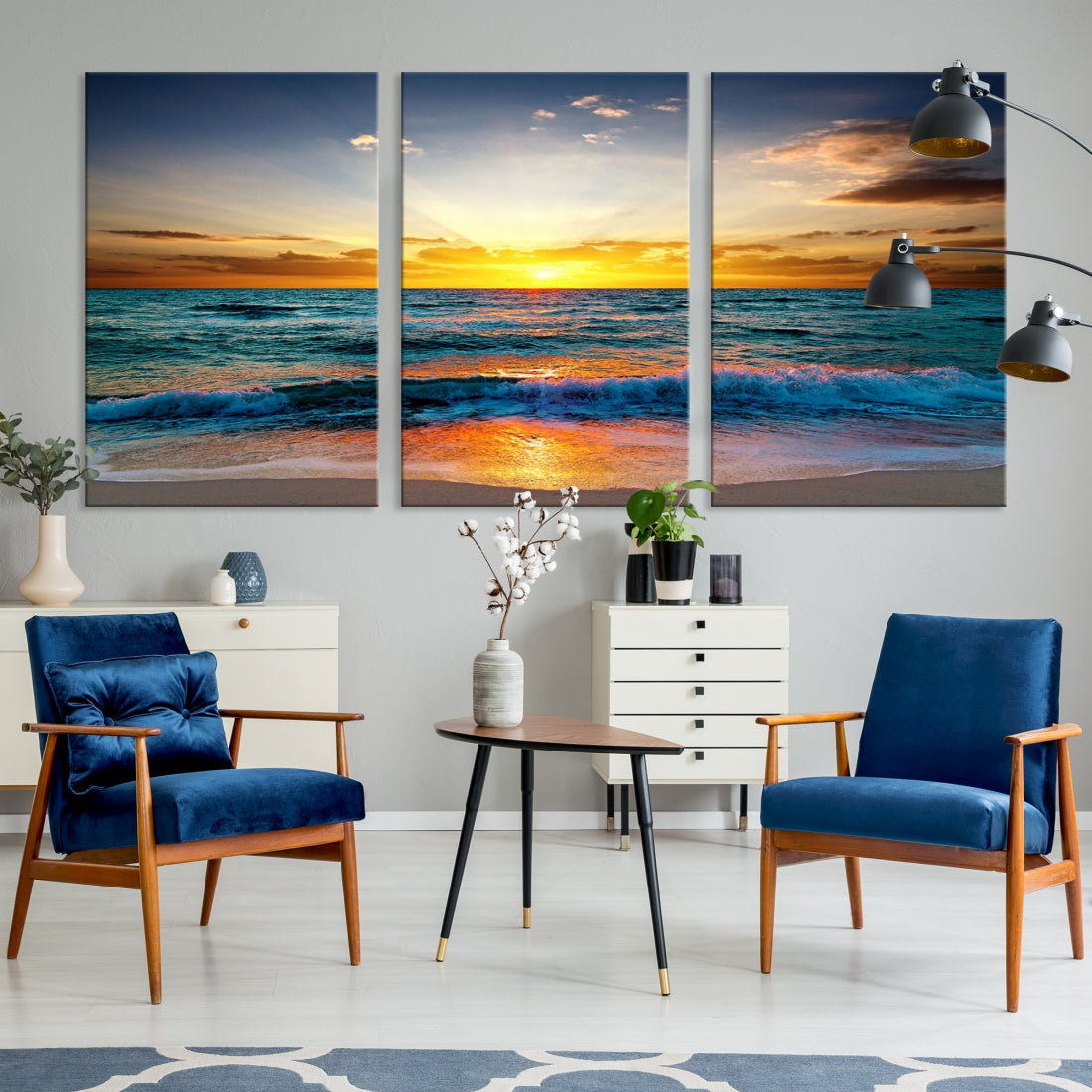 Beautiful Sunset on the Beach Coastal Wall Art Canvas Print for Dining Room Office Decor