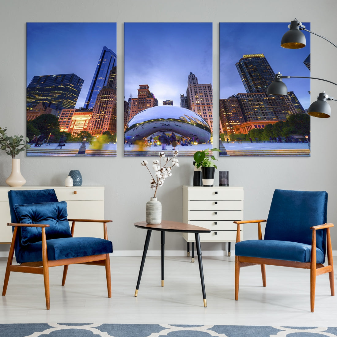 Chicago Night Skyline Wall Art Downtown Cityscape Canvas Picture Print Framed