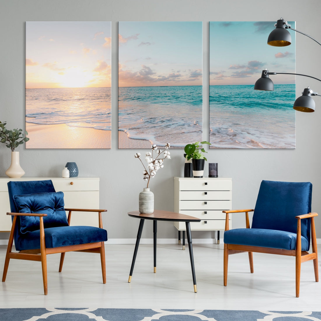 Appealing Sunset on Beach Canvas Wall Art Coastal Ocean Print