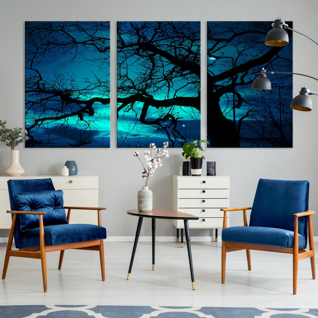 Bare Tree Moonlight Nature Wall Art Large Canvas Print Living Room Decor