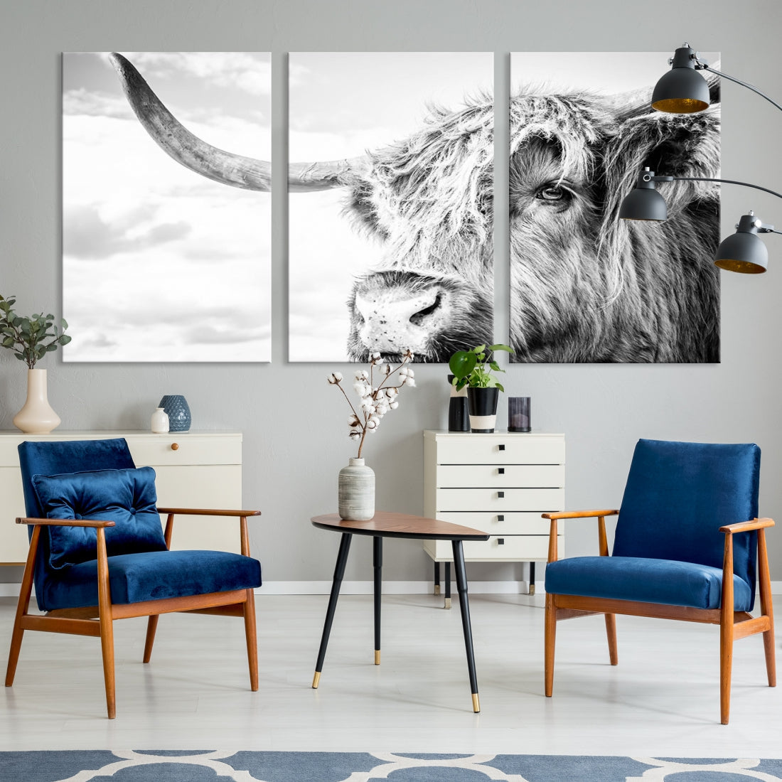 Highland Cow Canvas Wall Art Farmhouse Decor Cow Black White Print Rustic Wall Decor Animals Painting Scottish Cow Wall