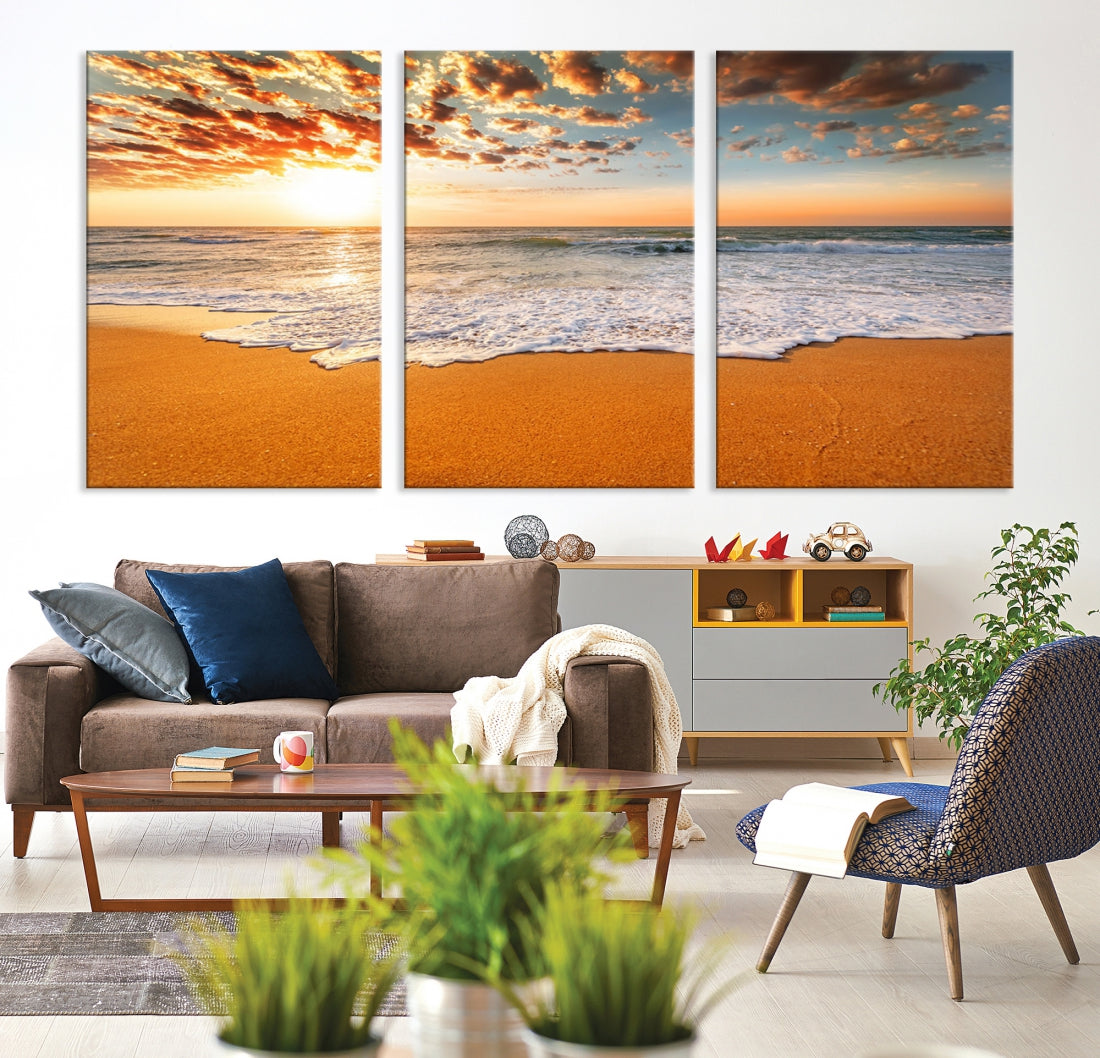 Breathtakingly Beautiful Ocean Sunset on Sandy Beach Extra Large Wall Art Canvas Print