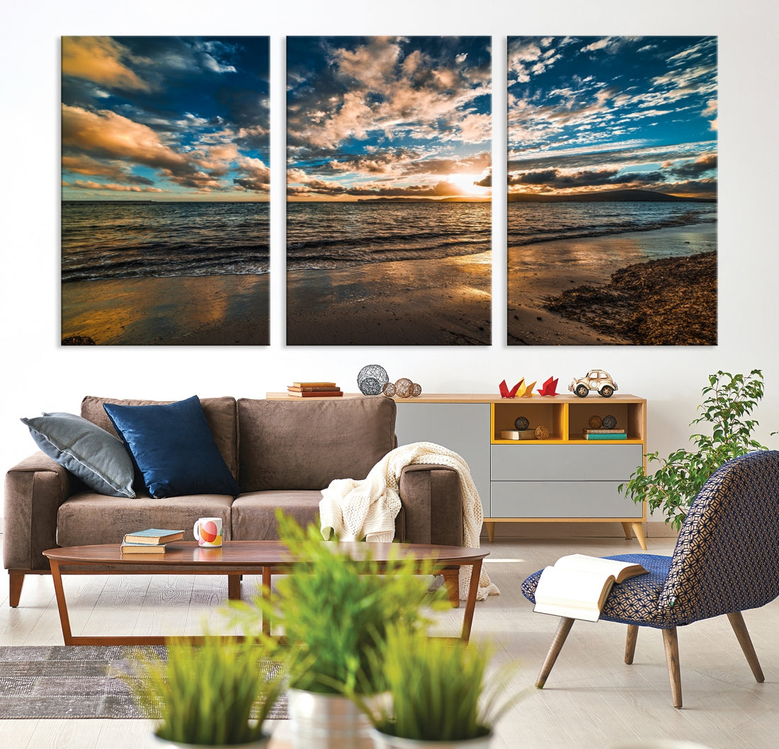 Ocean Beach Wall Art Canvas Print Sunset Artwork Print Coastal Wall Art