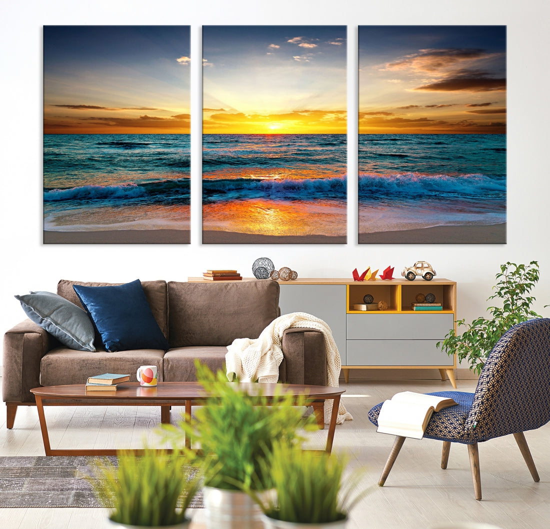 Beautiful Sunset on the Beach Coastal Wall Art Canvas Print for Dining Room Office Decor