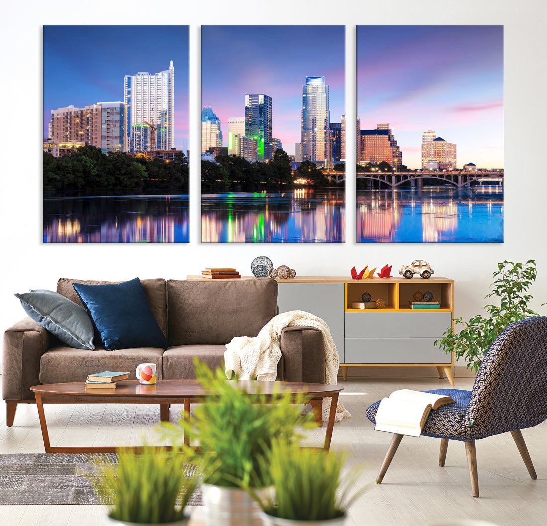 Extra Large Austin City Canvas Print Purple Dusk Skyline Wall Art