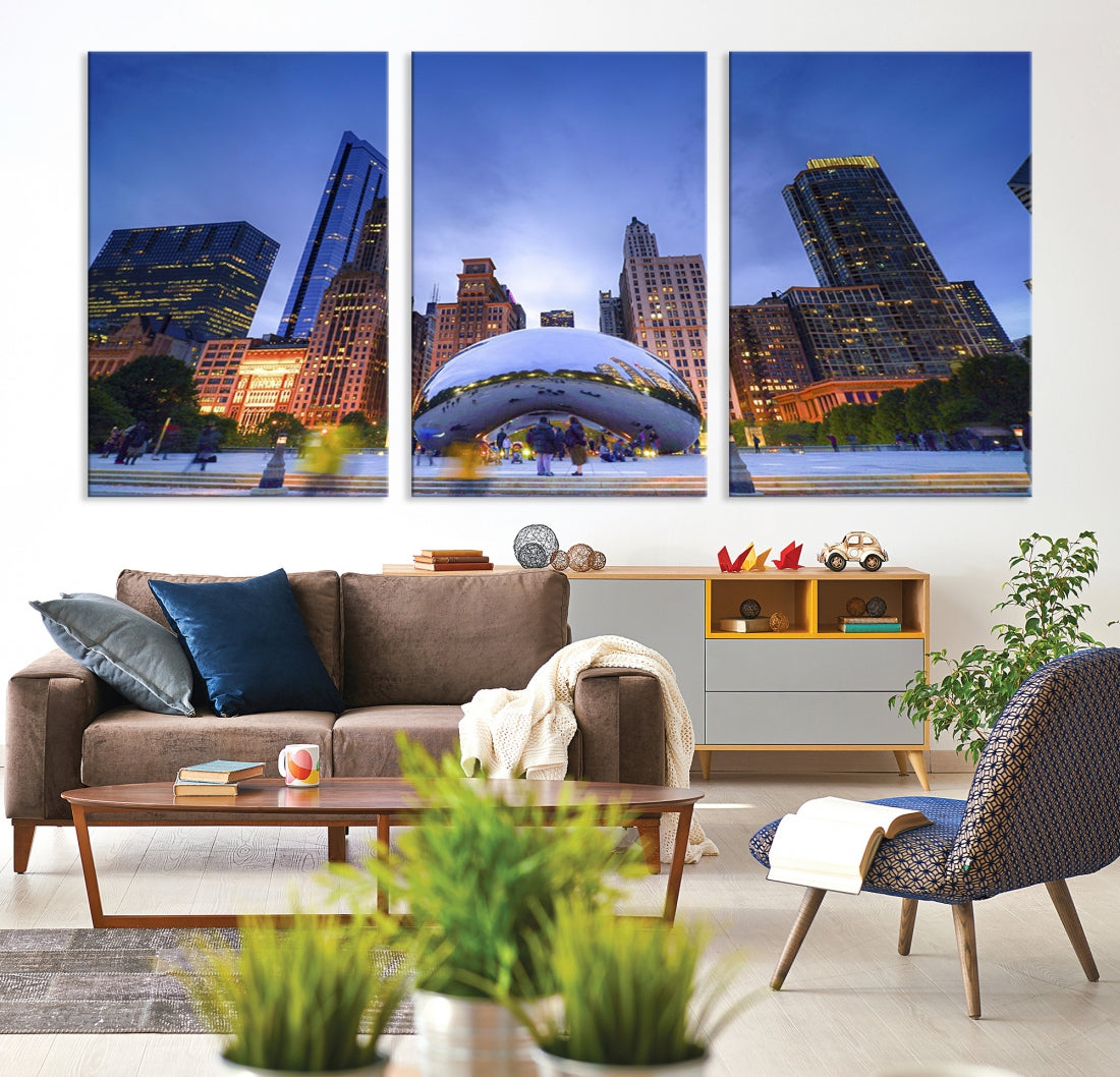 Chicago Night Skyline Wall Art Downtown Cityscape Canvas Picture Print Framed