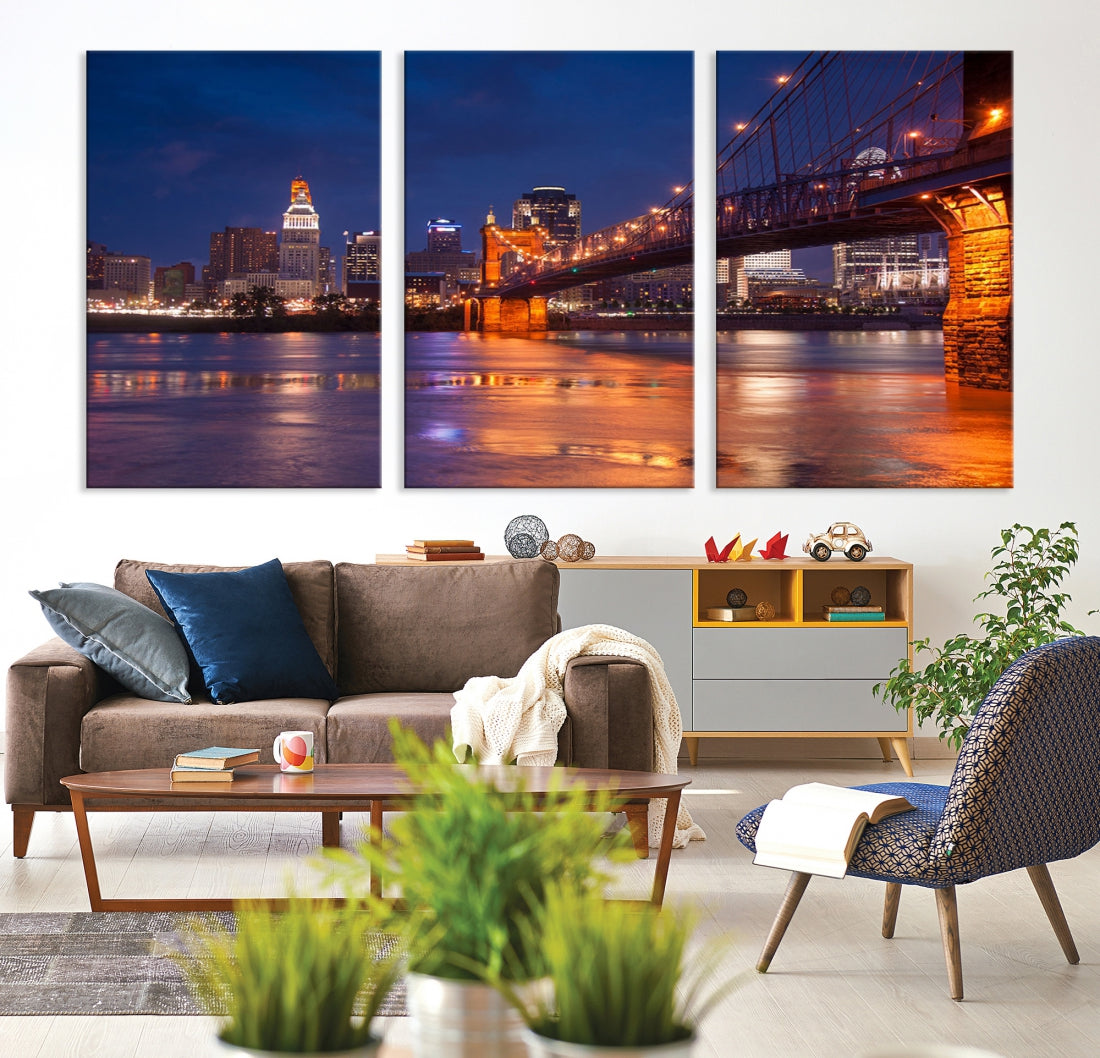 Cincinnati City Bridge Night Lights Canvas Wall Art Cincinnati Print