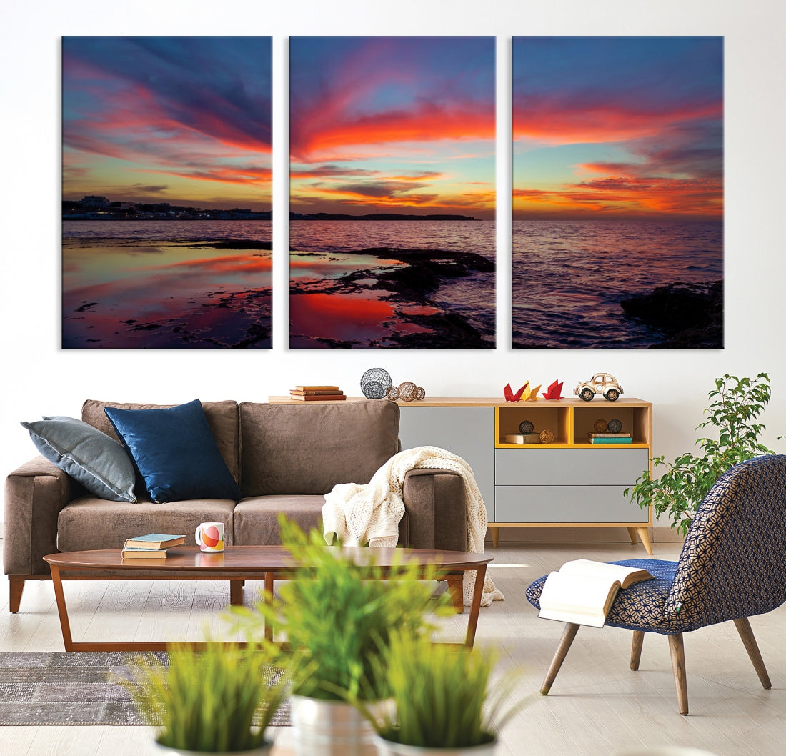 Fascinating Sunset over Horizon Beach Wall Art Canvas Print Large Wall Decor